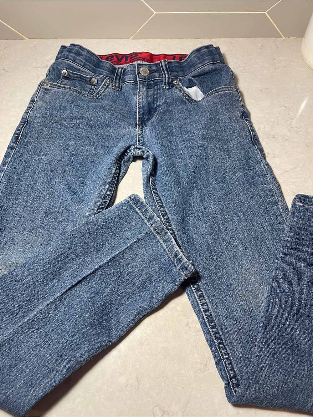 Levi's Women's Medium Blue Straightleg with Red Waistband Accent